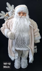 Moș Crăciun decorativ alb cu sac de cadouri și lampă - 90cm